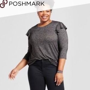 Ava & Viv Ruffle Gray Long Sleeve Top 2x